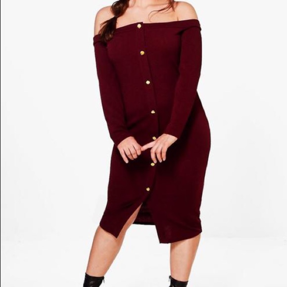 *Reserved* Off The Shoulder Button Midi Dress